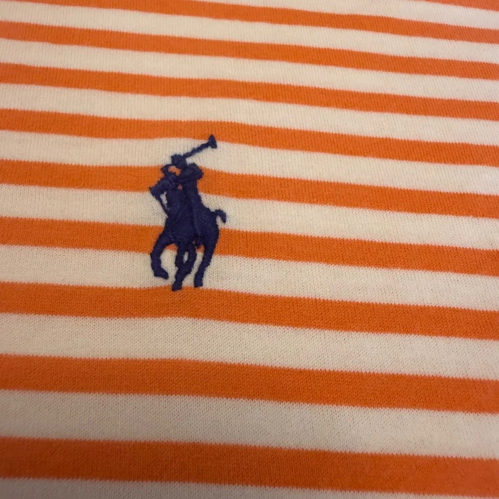 Polo‎ Ralph Lauren Mens XL Orange White Striped Short Sleeve Jersey Polo Shirt